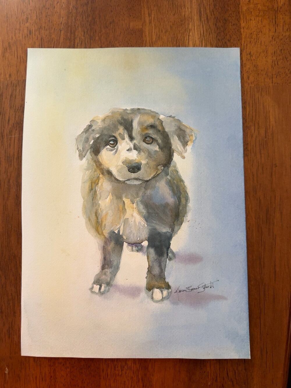 Karen Bauer Schmidt Original Watercolor Painting Puppy Dog Portrait Signed 10x13